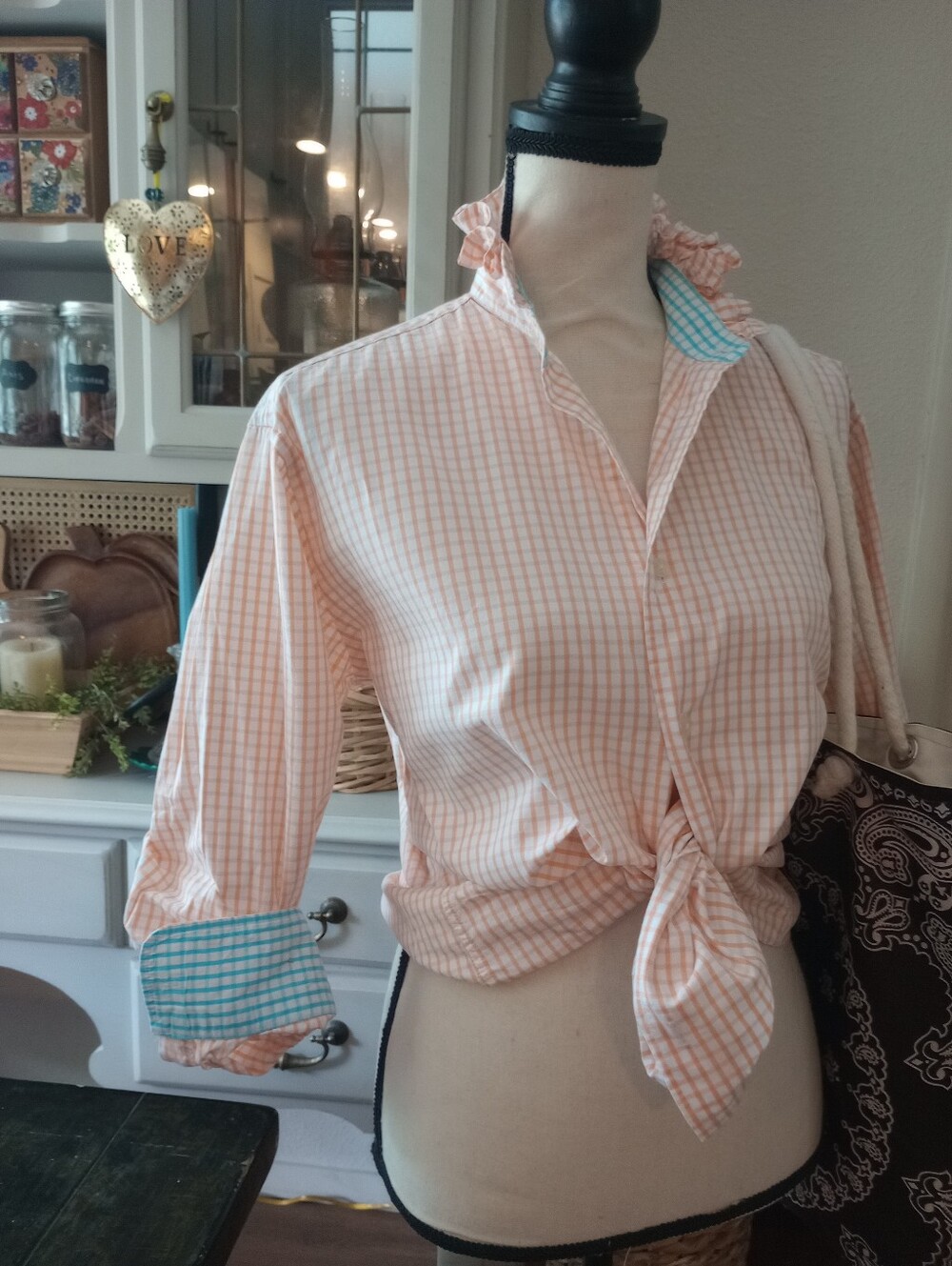 Women's Peach Gingham Tie-Front Shirt - Lightweight Checked Top
